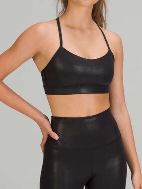 Lululemon Flow Y Nulu Shine *Light Support Black sports bra, size 4